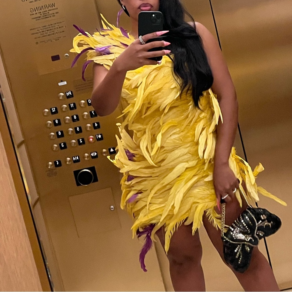 Mew Mews Paislee asymmetrical feather dress size L